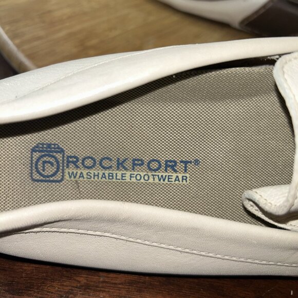 Rockport Women’s Light beige Leather Driving Moccasins Slip On Washable Size 9 W - Picture 5 of 7